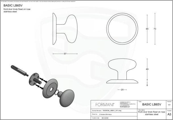 BASICS LB65V front door knob on rosette stainless steel kopen in Alkmaar bij Postma en Postma